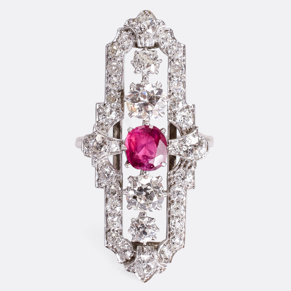 Art Deco Ruby & Diamond Panel Ring
