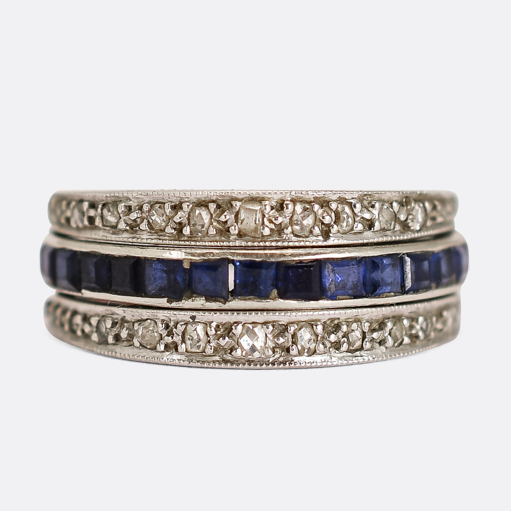 Art Deco Ruby, Sapphire & Diamond Day & Night Eternity Ring
