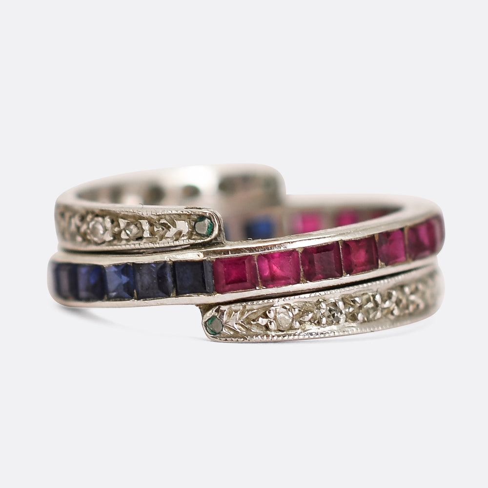 Art Deco Ruby, Sapphire & Diamond Day & Night Eternity Ring