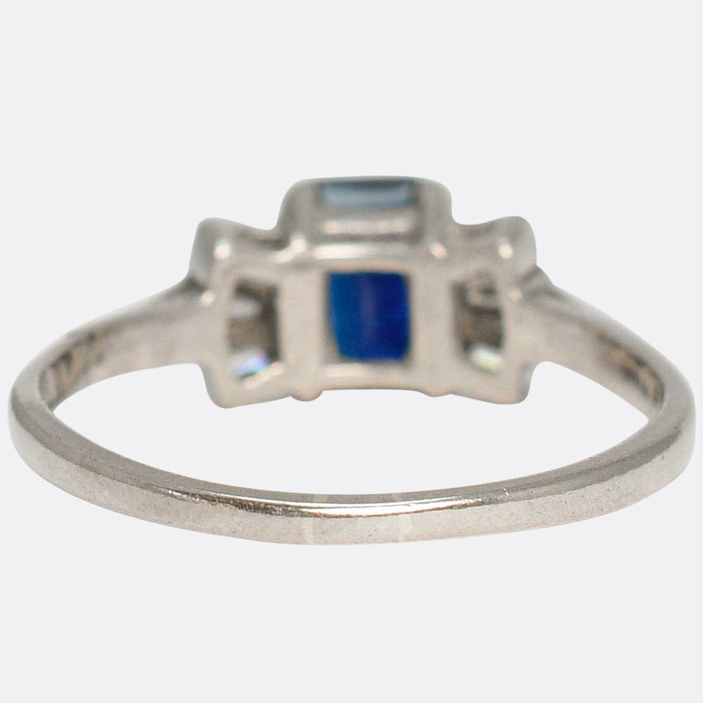 Art Deco Sapphire & Baguette Cut Diamond Ring