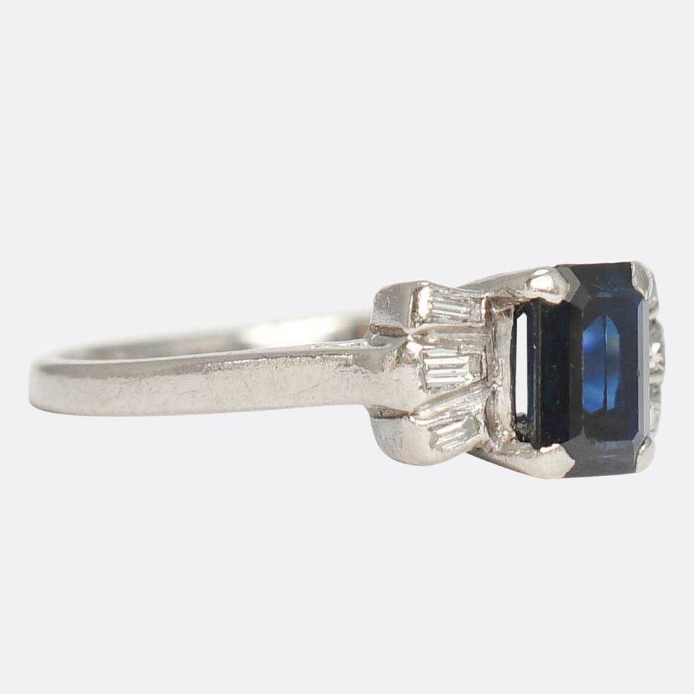 Art Deco Sapphire & Baguette Cut Diamond Ring