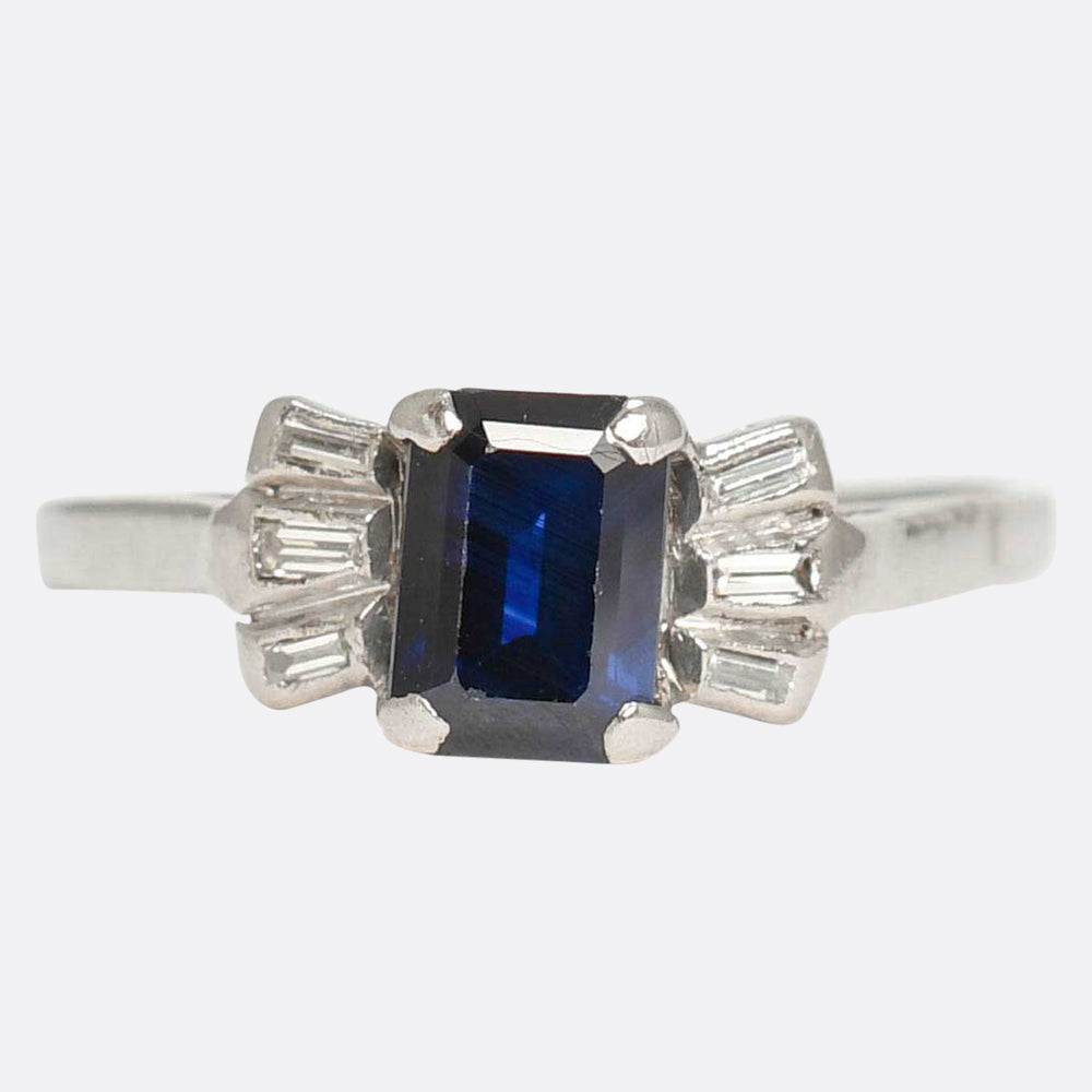 Art Deco Sapphire & Baguette Cut Diamond Ring