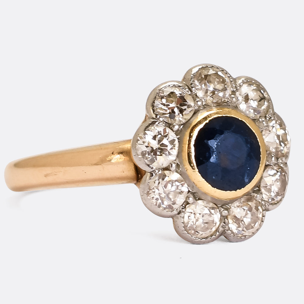 Art Deco Sapphire & Diamond Flower Cluster Ring