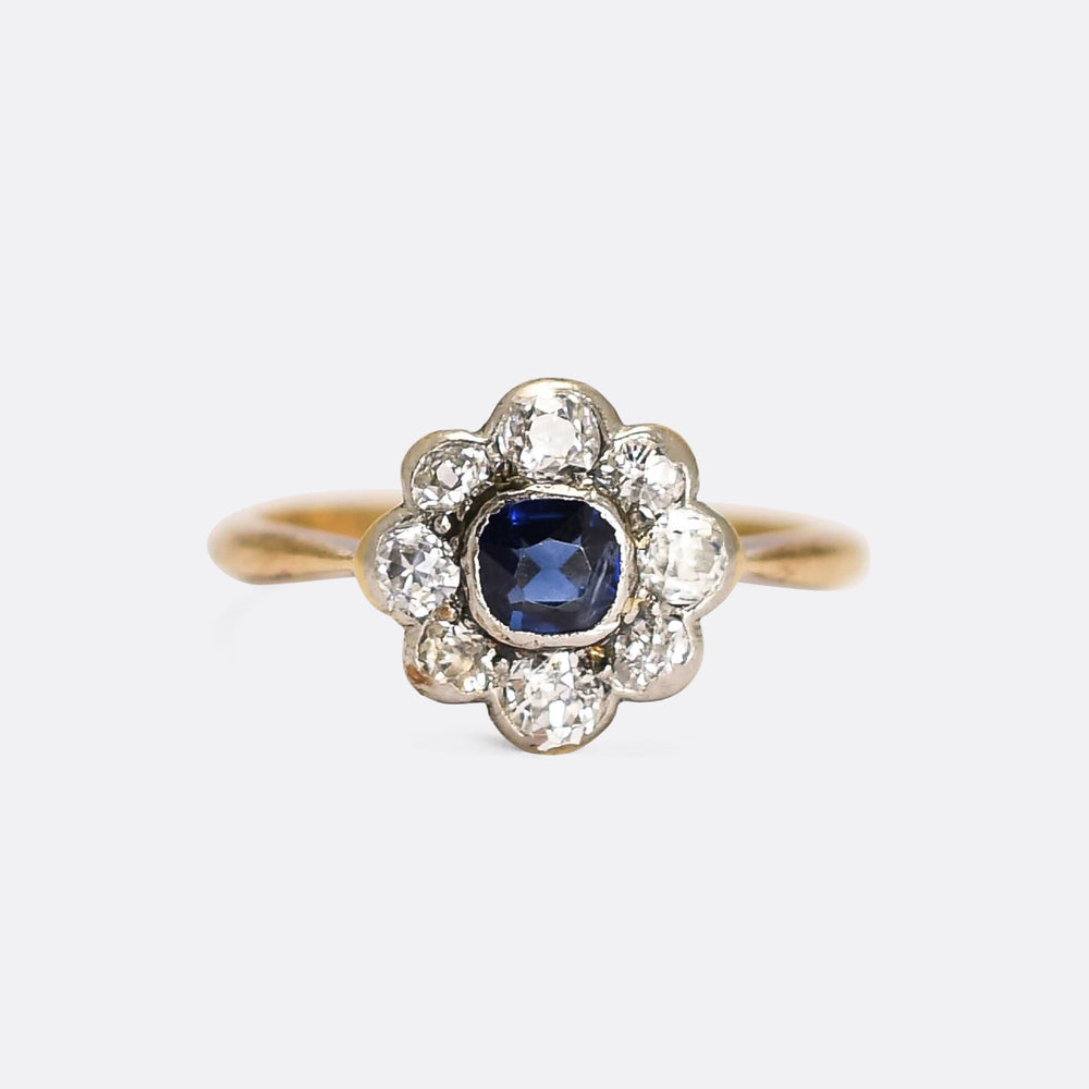 Art Deco Sapphire & Diamond Flower Cluster Ring