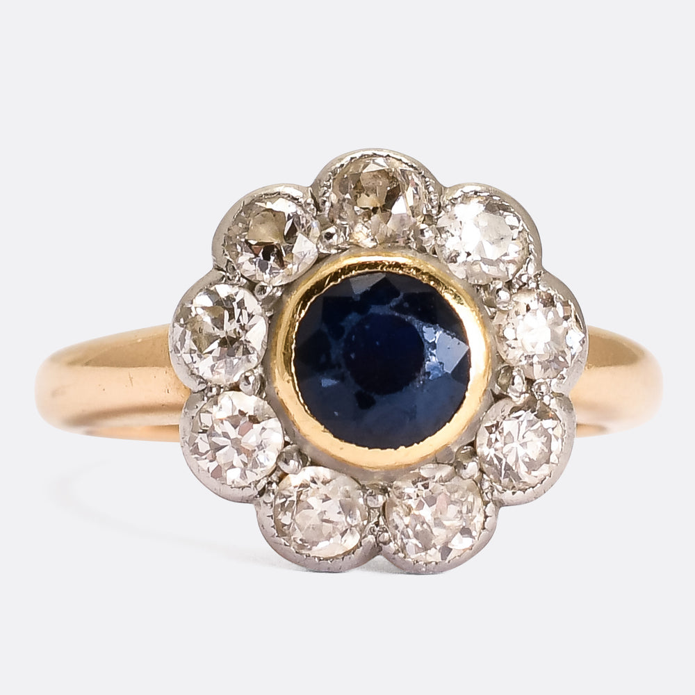 Art Deco Sapphire & Diamond Flower Cluster Ring