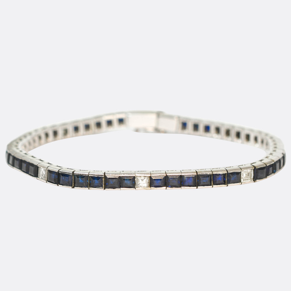 Art Deco Sapphire & Diamond Line Bracelet
