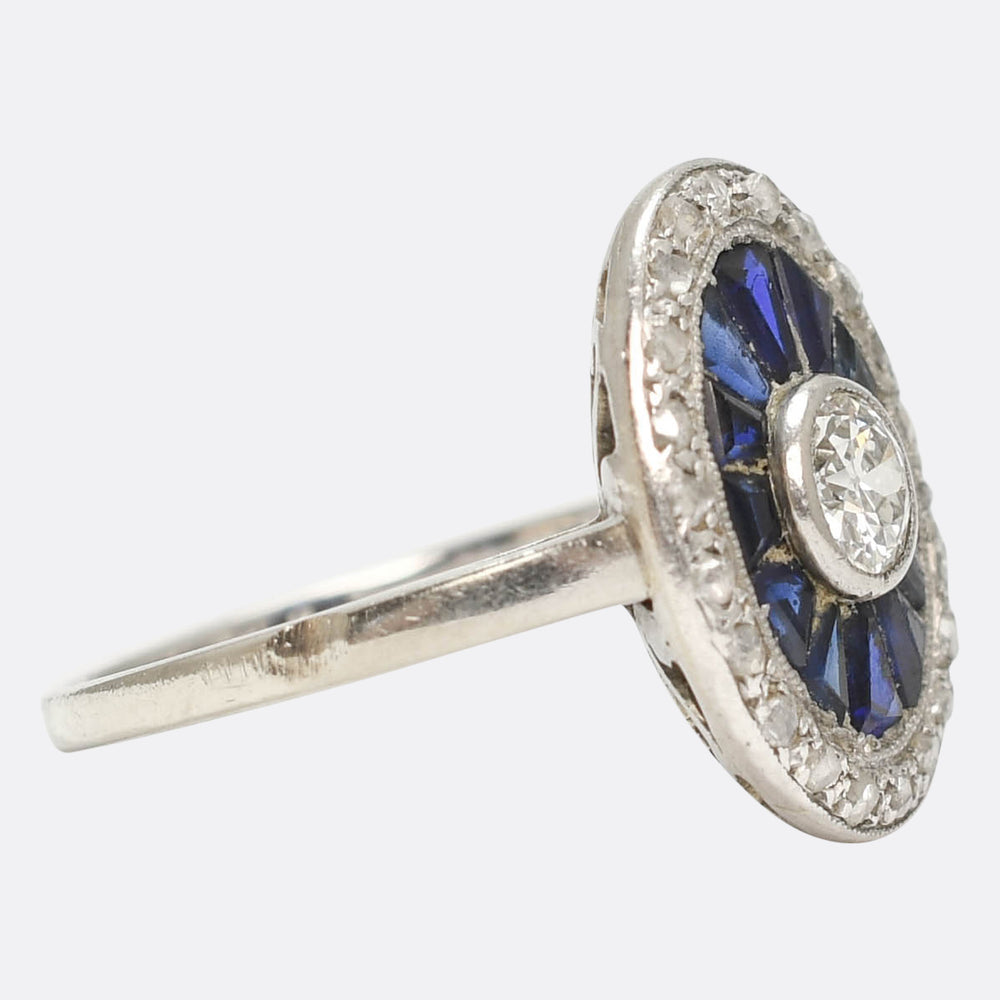 Art Deco Sapphire & Diamond Target Cluster Ring