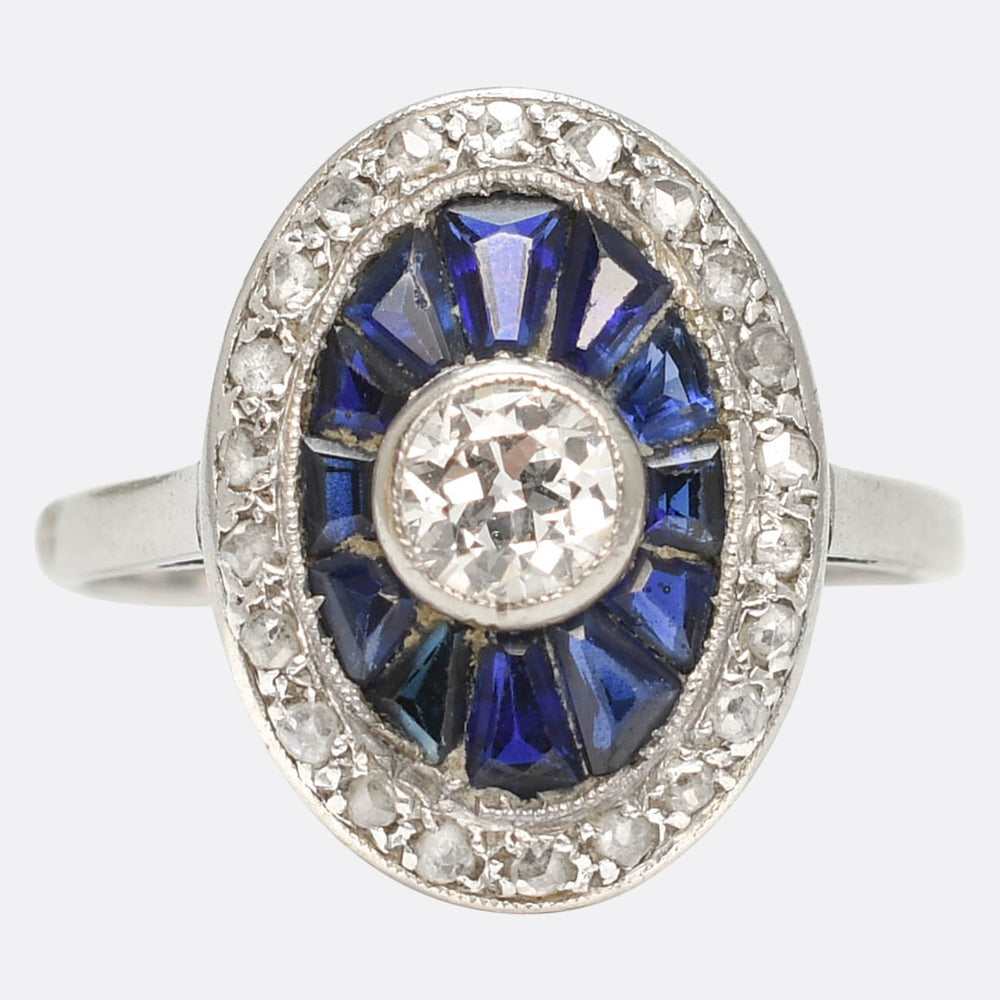 Art Deco Sapphire & Diamond Target Cluster Ring