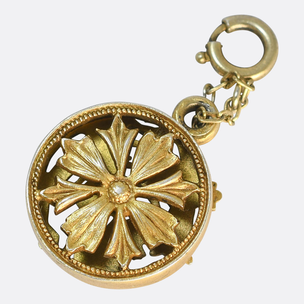 Art Nouveau Dragonfly Flower Enamel Vinaigrette Pendant