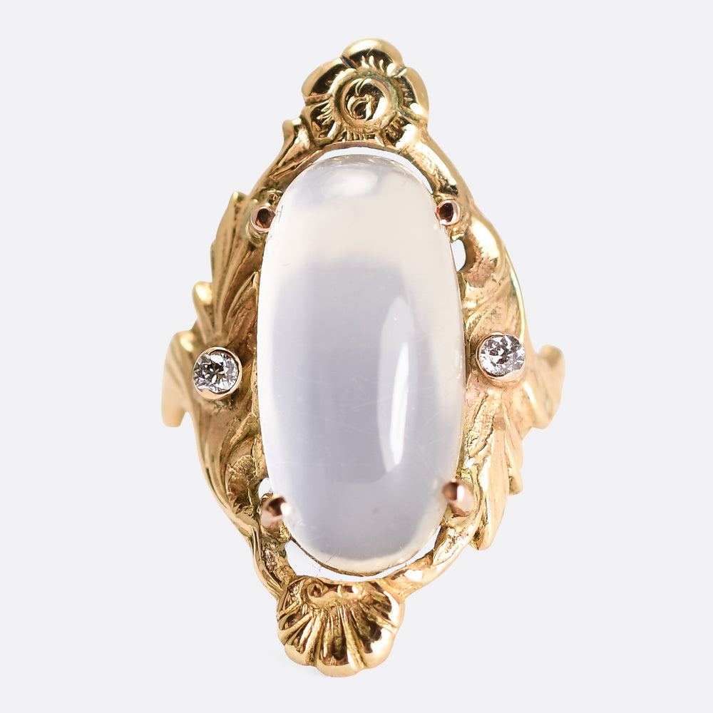 Art Nouveau Moonstone & Diamond Ring