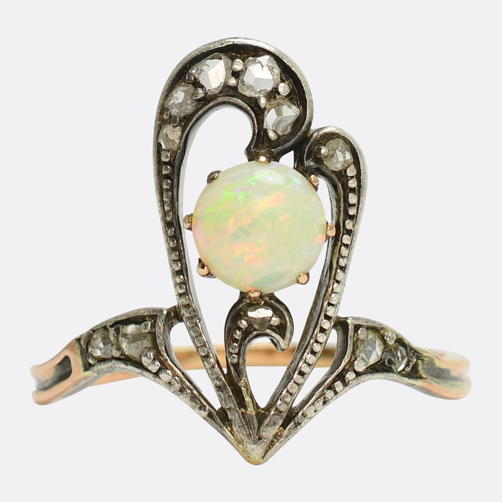 Art Nouveau Opal & Rose Cut Diamond Ring