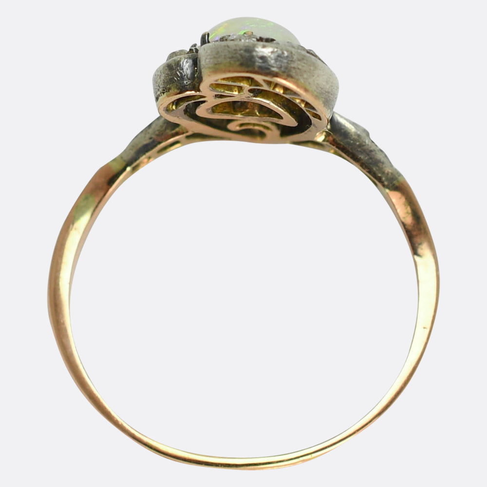 Art Nouveau Opal & Rose Cut Diamond Ring
