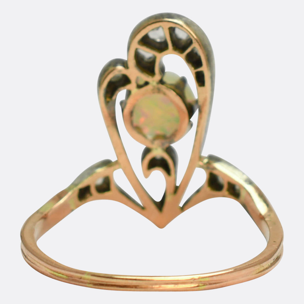 Art Nouveau Opal & Rose Cut Diamond Ring
