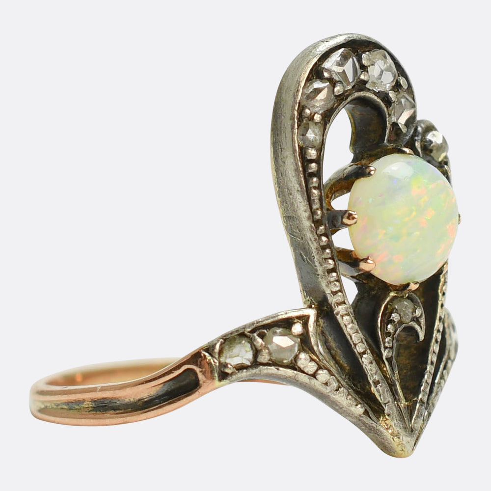 Art Nouveau Opal & Rose Cut Diamond Ring