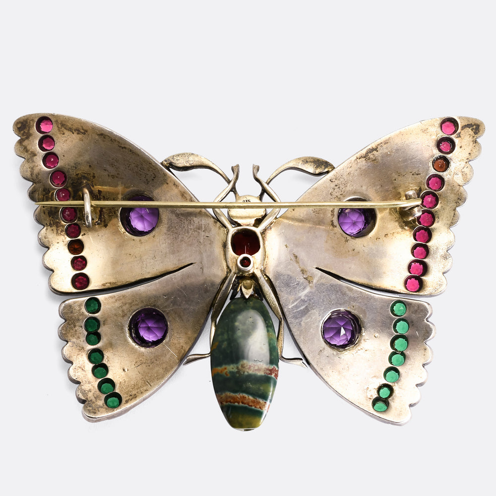 Art Nouveau Oversized Paste Gemstone Butterfly Brooch