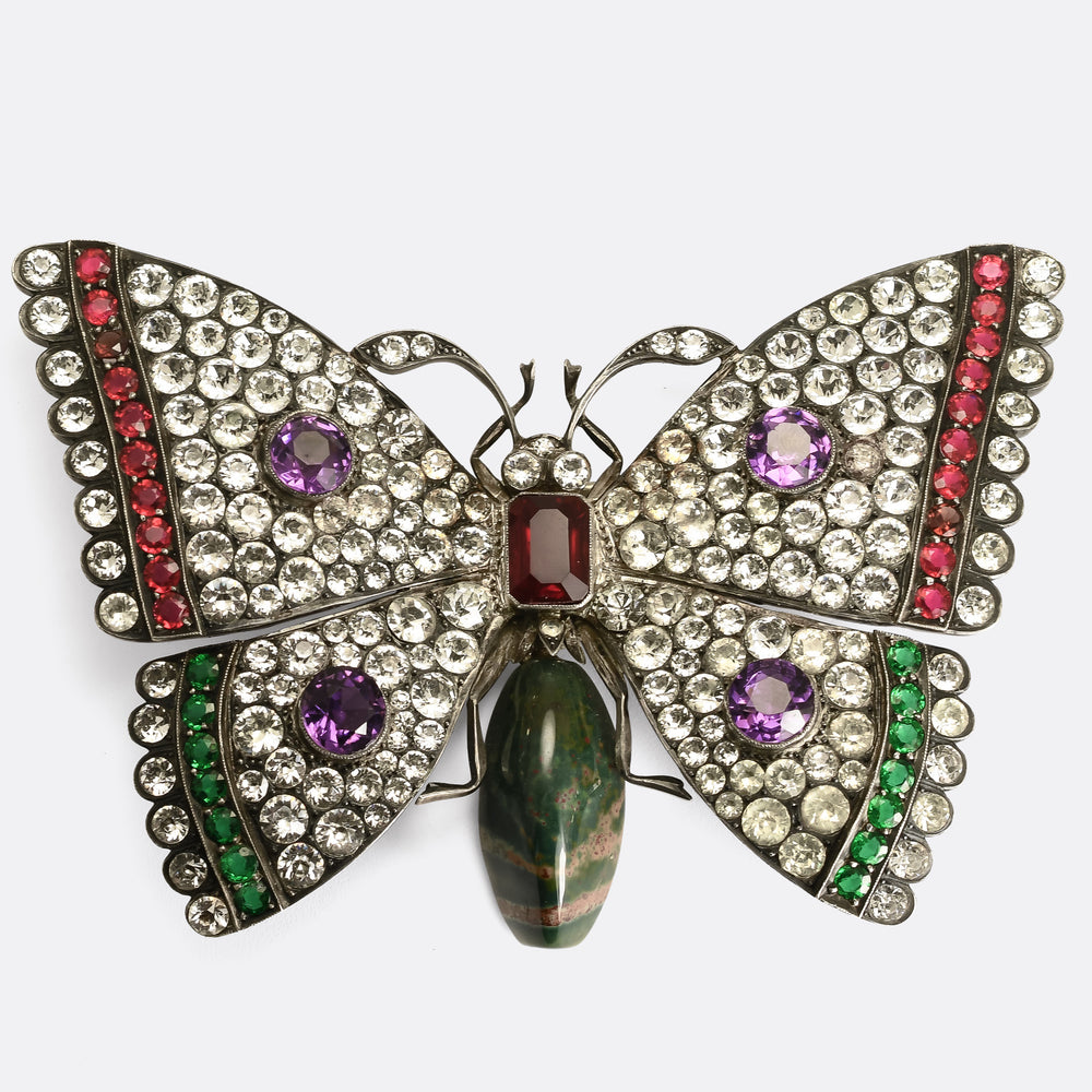 Art Nouveau Oversized Paste Gemstone Butterfly Brooch