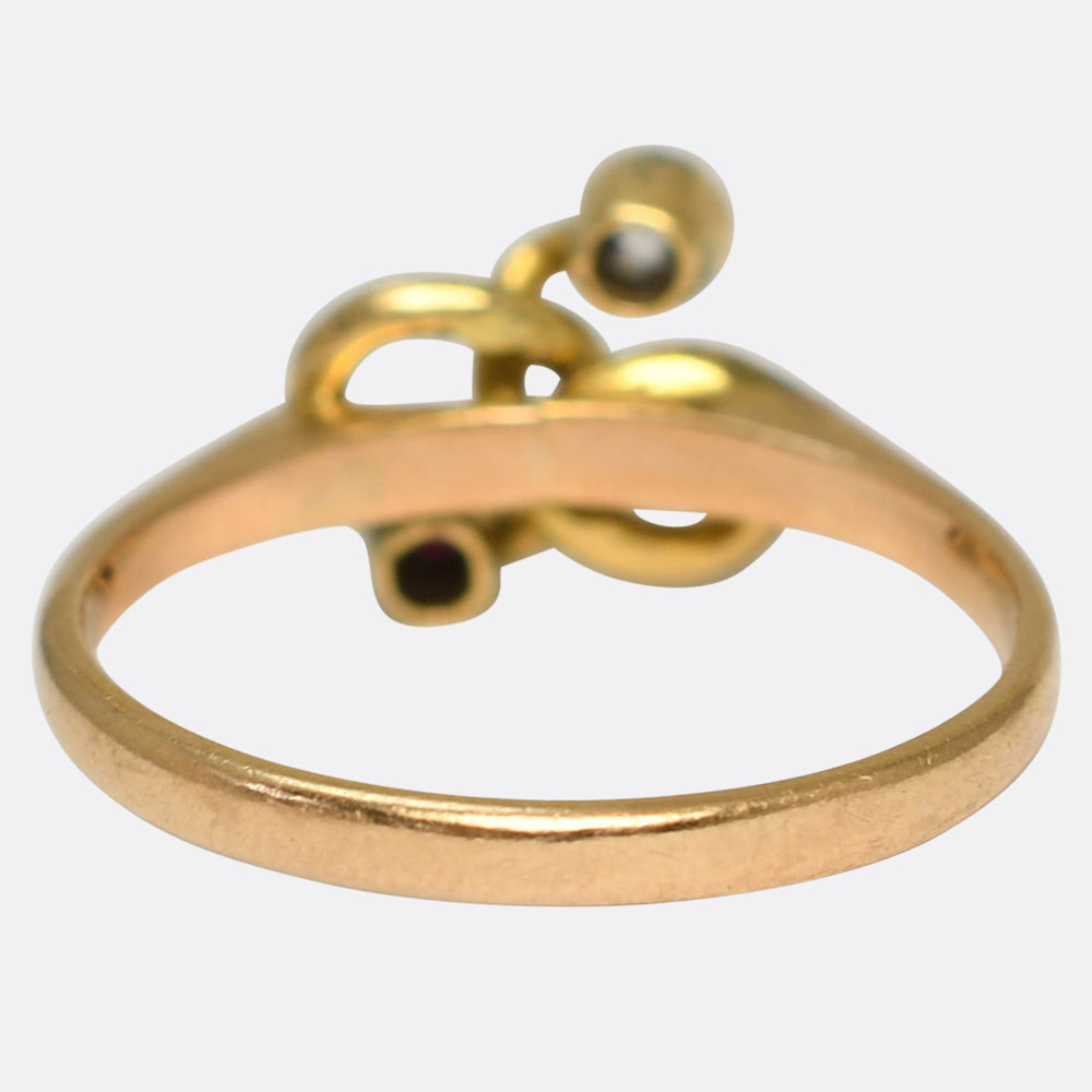 Art Nouveau Ruby & Diamond Lover's Knot Twist Ring