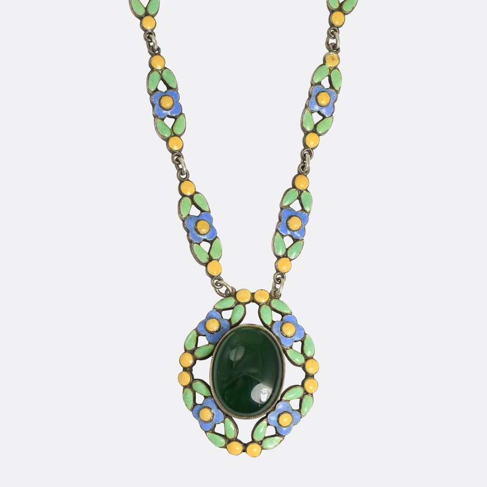 Arts & Crafts Chalcedony & Enamel Necklace by Bernard Instone
