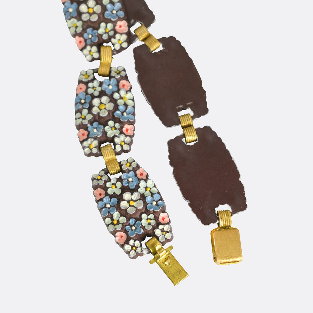 Arts & Crafts Enamel Bakelite Flower Bracelet