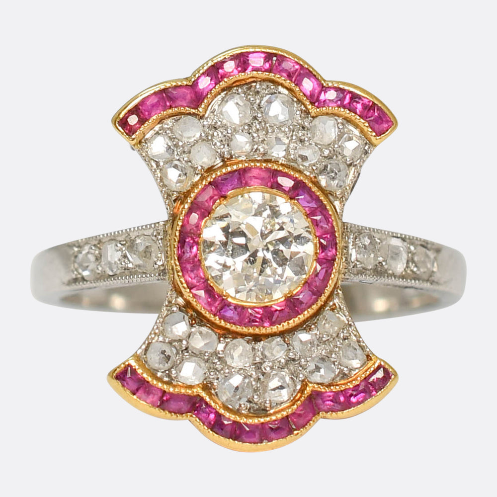 Belle Époque French Ruby & Diamond Bow Ring