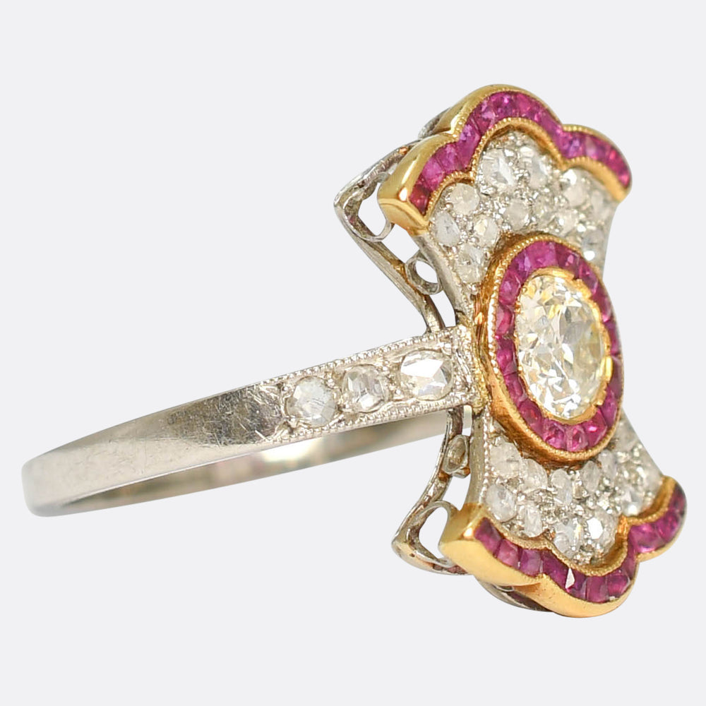 Belle Époque French Ruby & Diamond Bow Ring