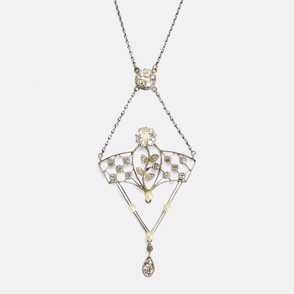 Belle Époque Platinum Diamond & Pearl Necklace