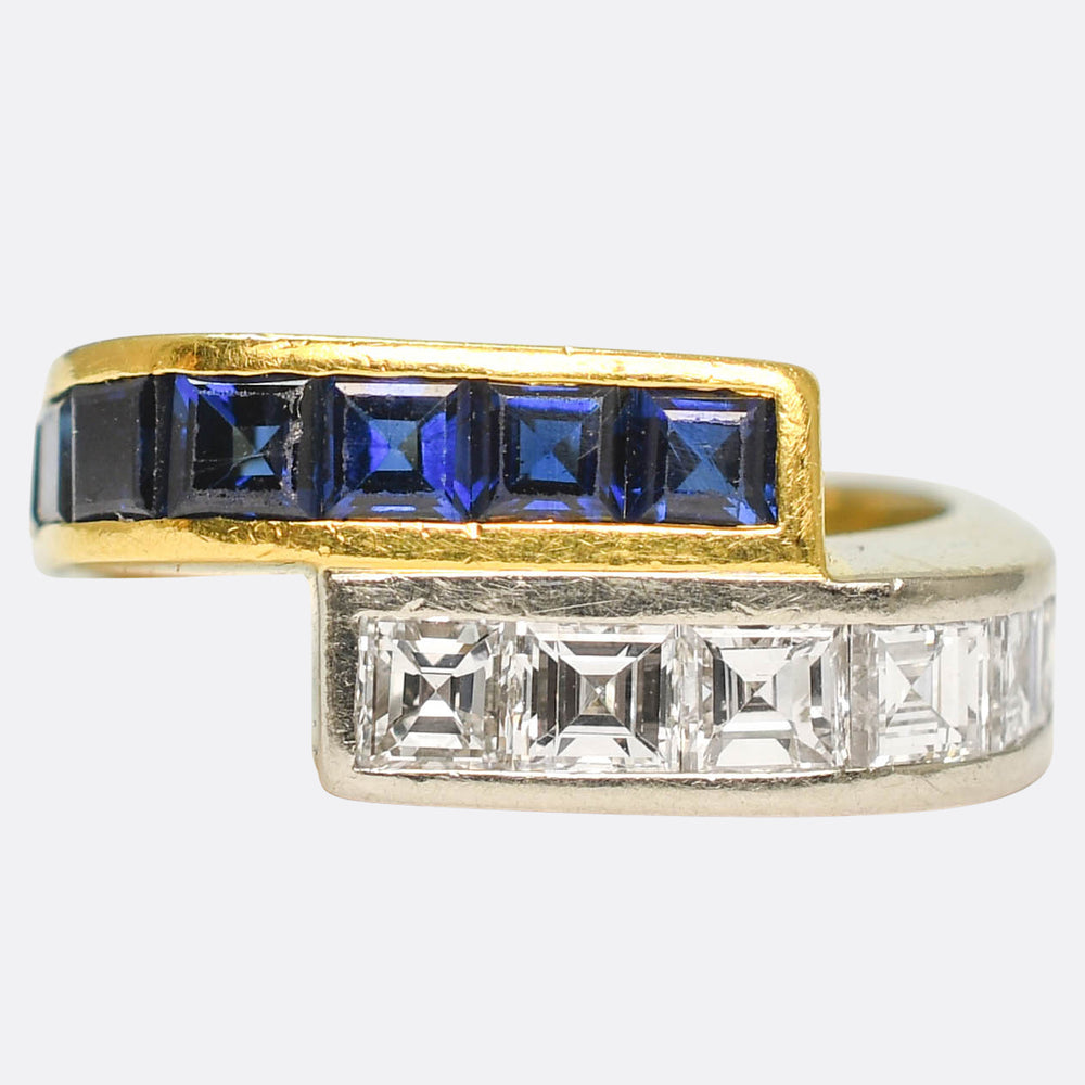 Contemporary Sapphire & Diamond Crossover Band Ring