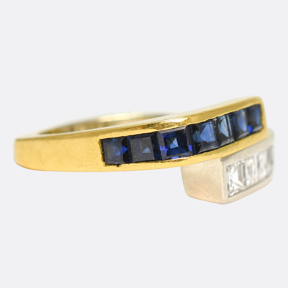 Contemporary Sapphire & Diamond Crossover Band Ring