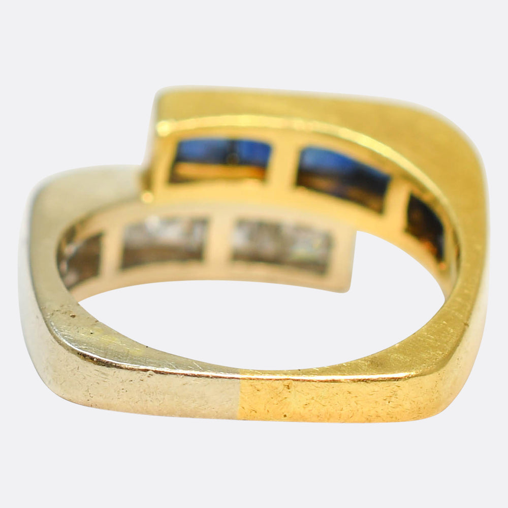 Contemporary Sapphire & Diamond Crossover Band Ring