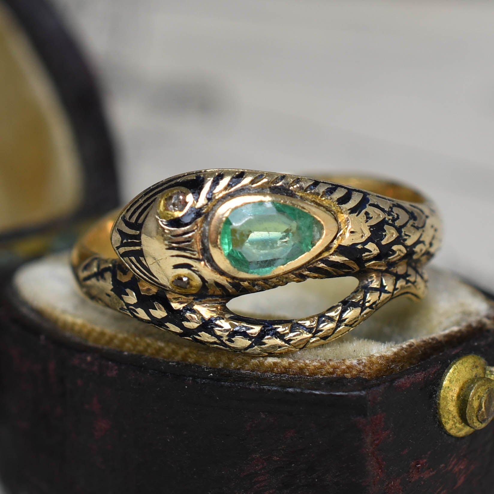 Victorian Emerald Diamond Enamel Snake Ring Butter Lane Antiques