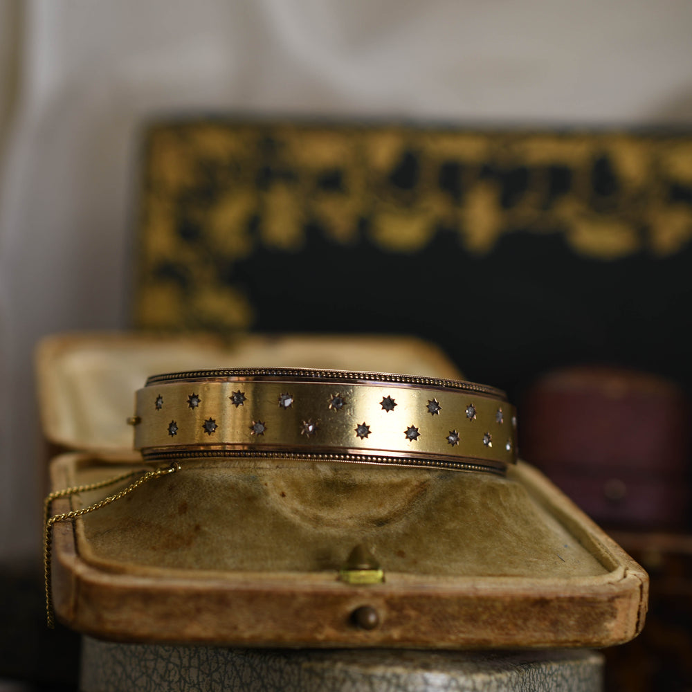 Antique Etruscan Gold Starry Night Diamond Bangle