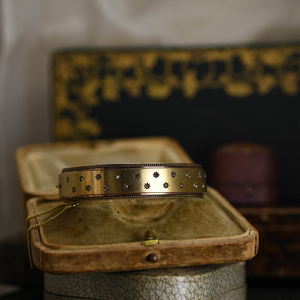 Antique Etruscan Gold Starry Night Diamond Bangle