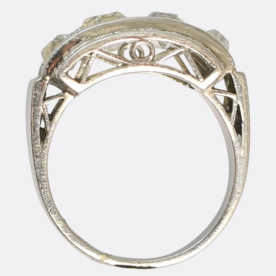 Deco French Diamond Oversized 4-Stone Cluster Ring