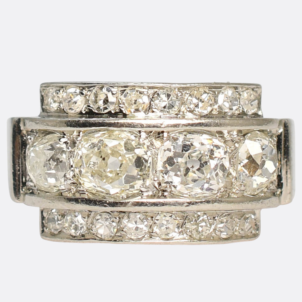 Deco French Diamond Oversized 4-Stone Cluster Ring