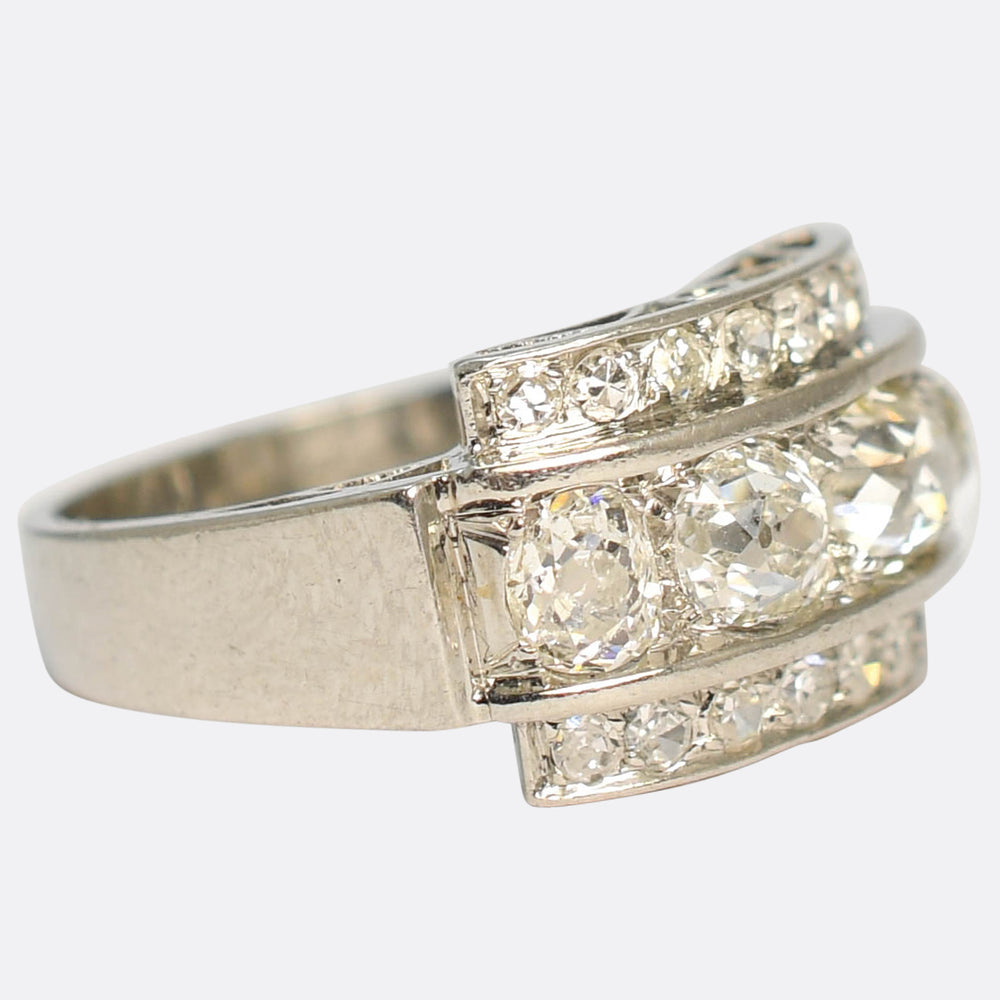 Deco French Diamond Oversized 4-Stone Cluster Ring