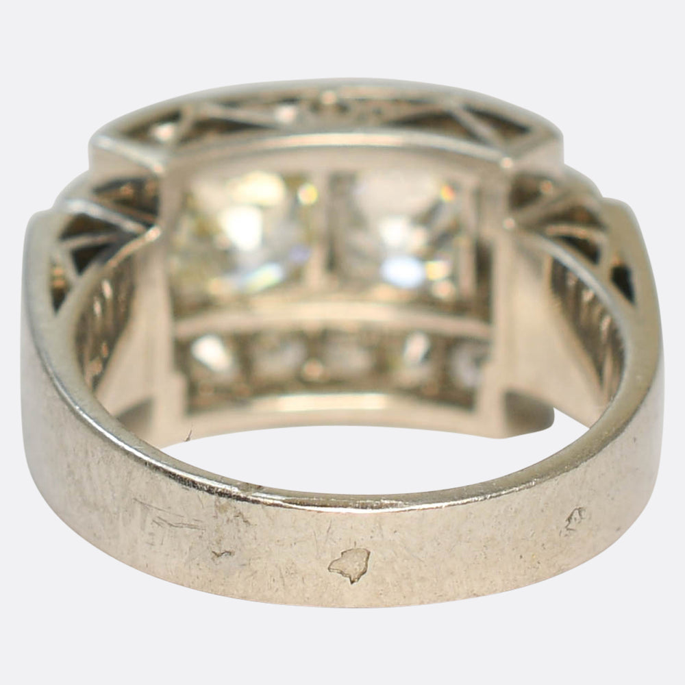 Deco French Diamond Oversized 4-Stone Cluster Ring