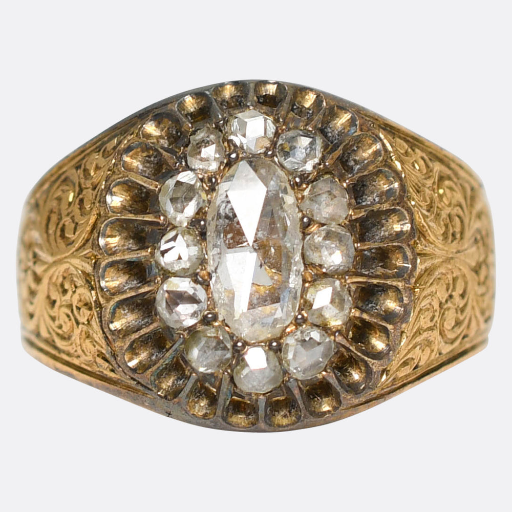 Early Victorian Rose Cut Diamond Cluster Band Ring