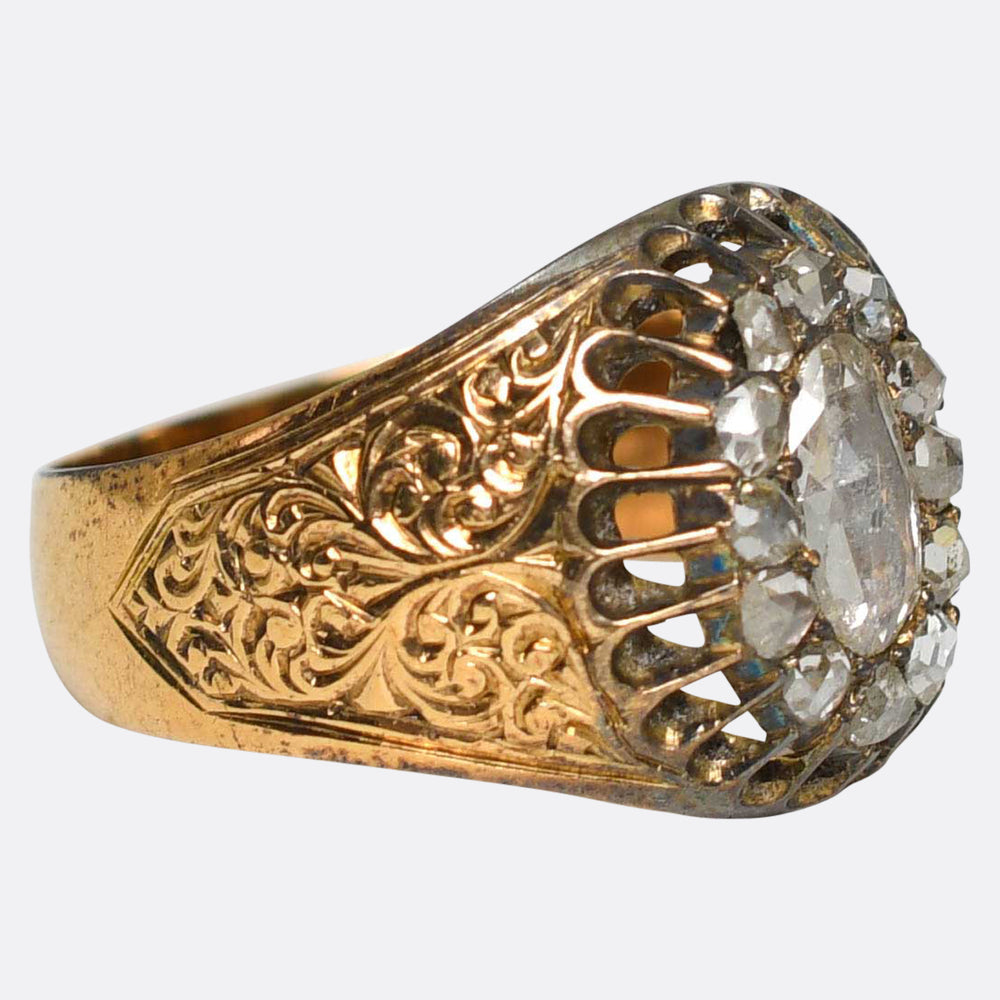 Early Victorian Rose Cut Diamond Cluster Band Ring