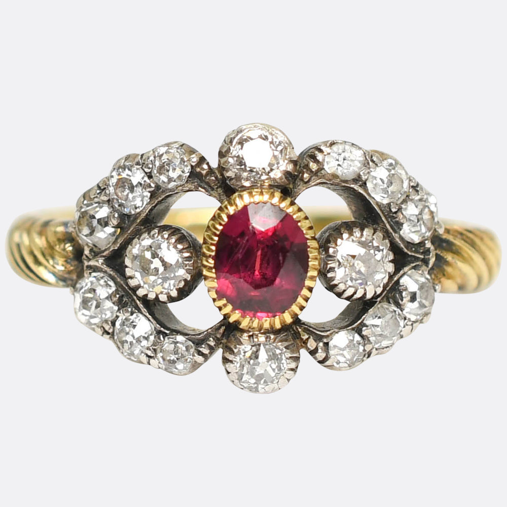Early Victorian Ruby & Diamond Cluster Ring