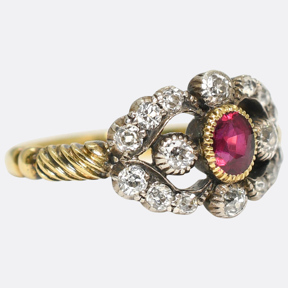 Early Victorian Ruby & Diamond Cluster Ring