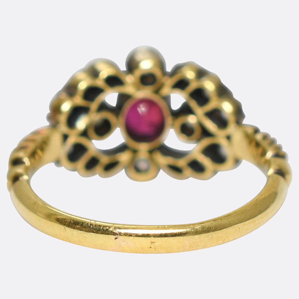 Early Victorian Ruby & Diamond Cluster Ring