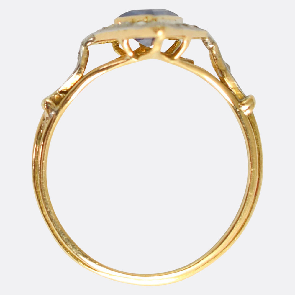 Edwardian 1.1ct Sapphire & Rose Cut Diamond Cluster Ring