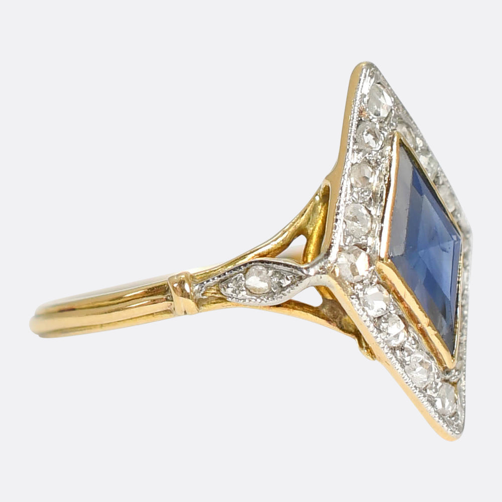 Edwardian 1.1ct Sapphire & Rose Cut Diamond Cluster Ring