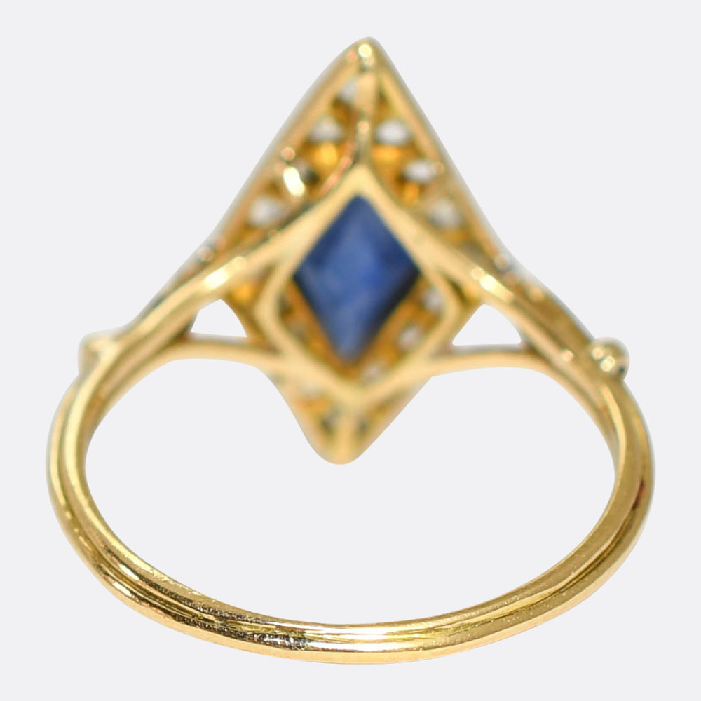 Edwardian 1.1ct Sapphire & Rose Cut Diamond Cluster Ring