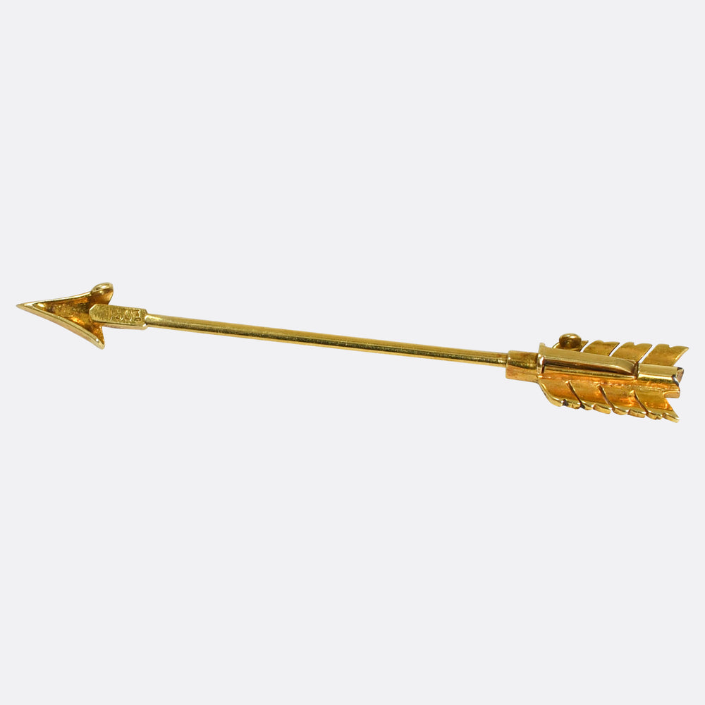 Edwardian 15k Gold & Pearl Arrow Jabot Pin