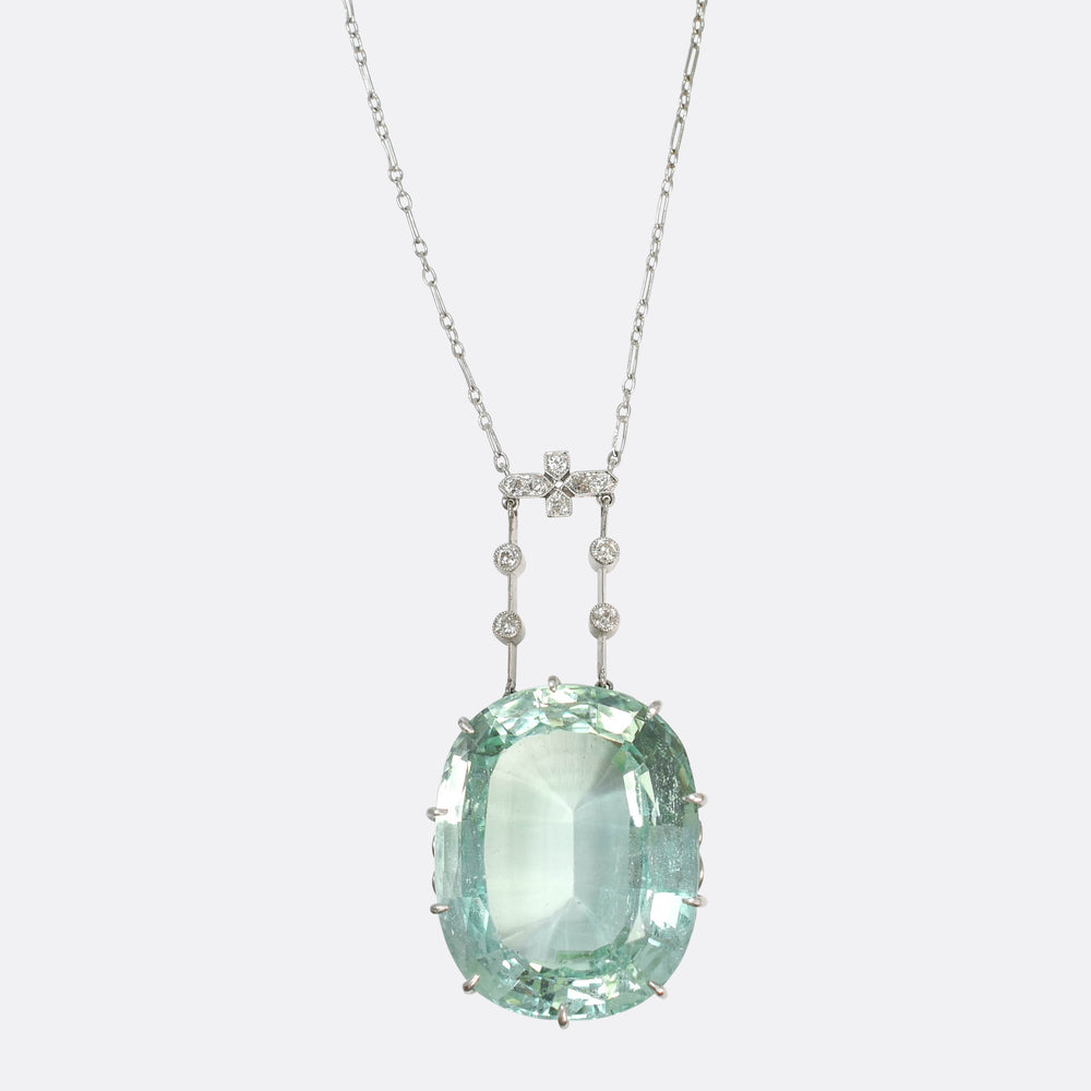 Edwardian 42.96ct Aquamarine Pendant & Diamond Chain