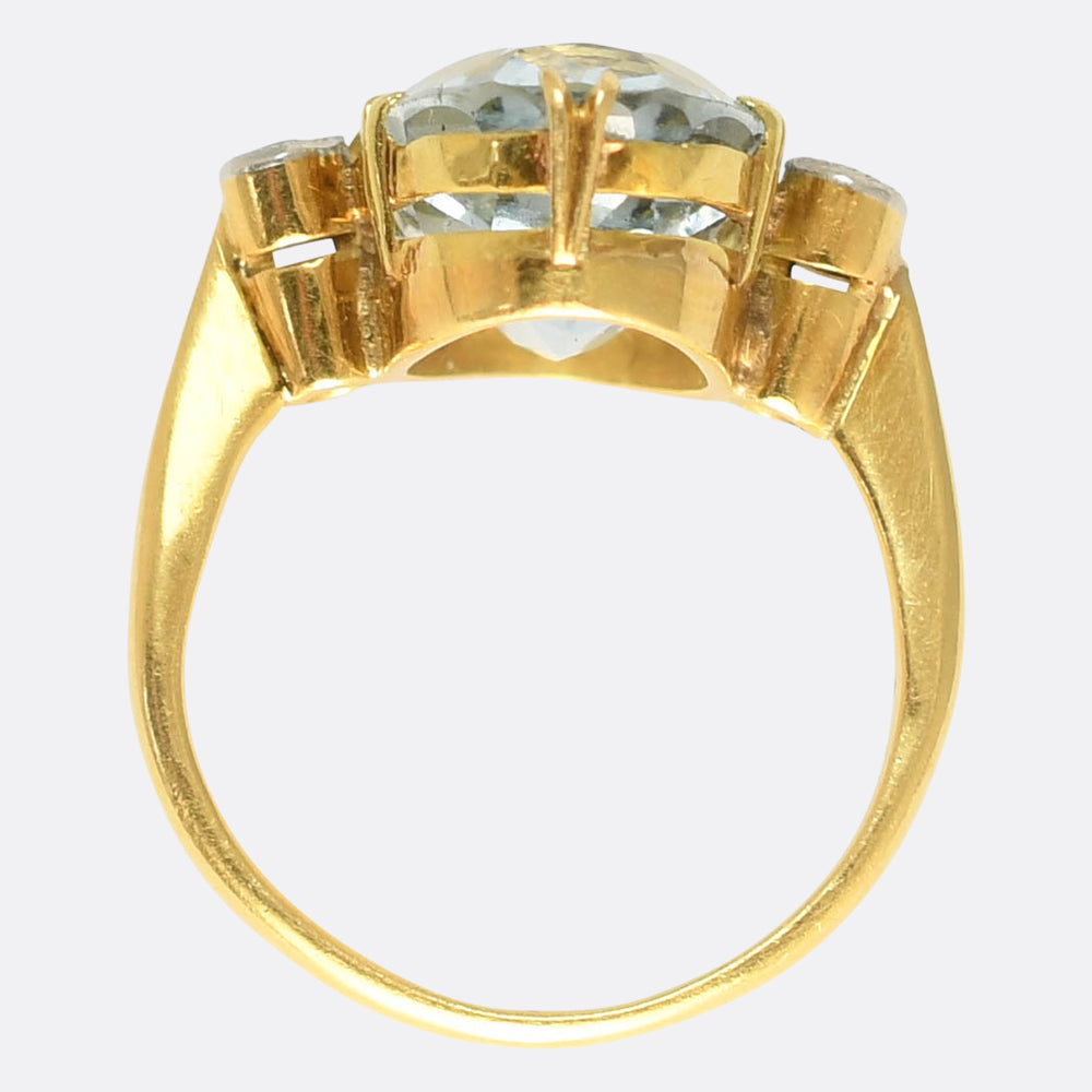 Edwardian 5.12ct Aquamarine & Diamond 3-Stone Ring