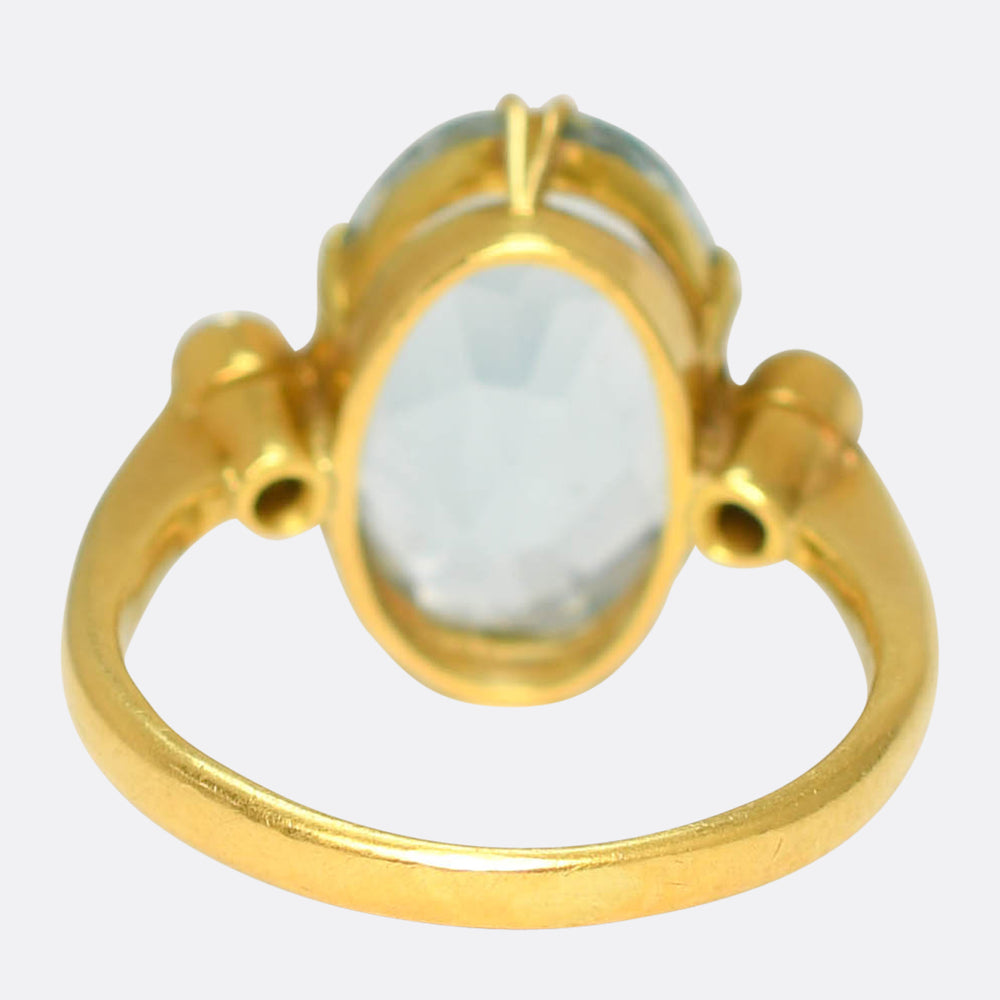 Edwardian 5.12ct Aquamarine & Diamond 3-Stone Ring