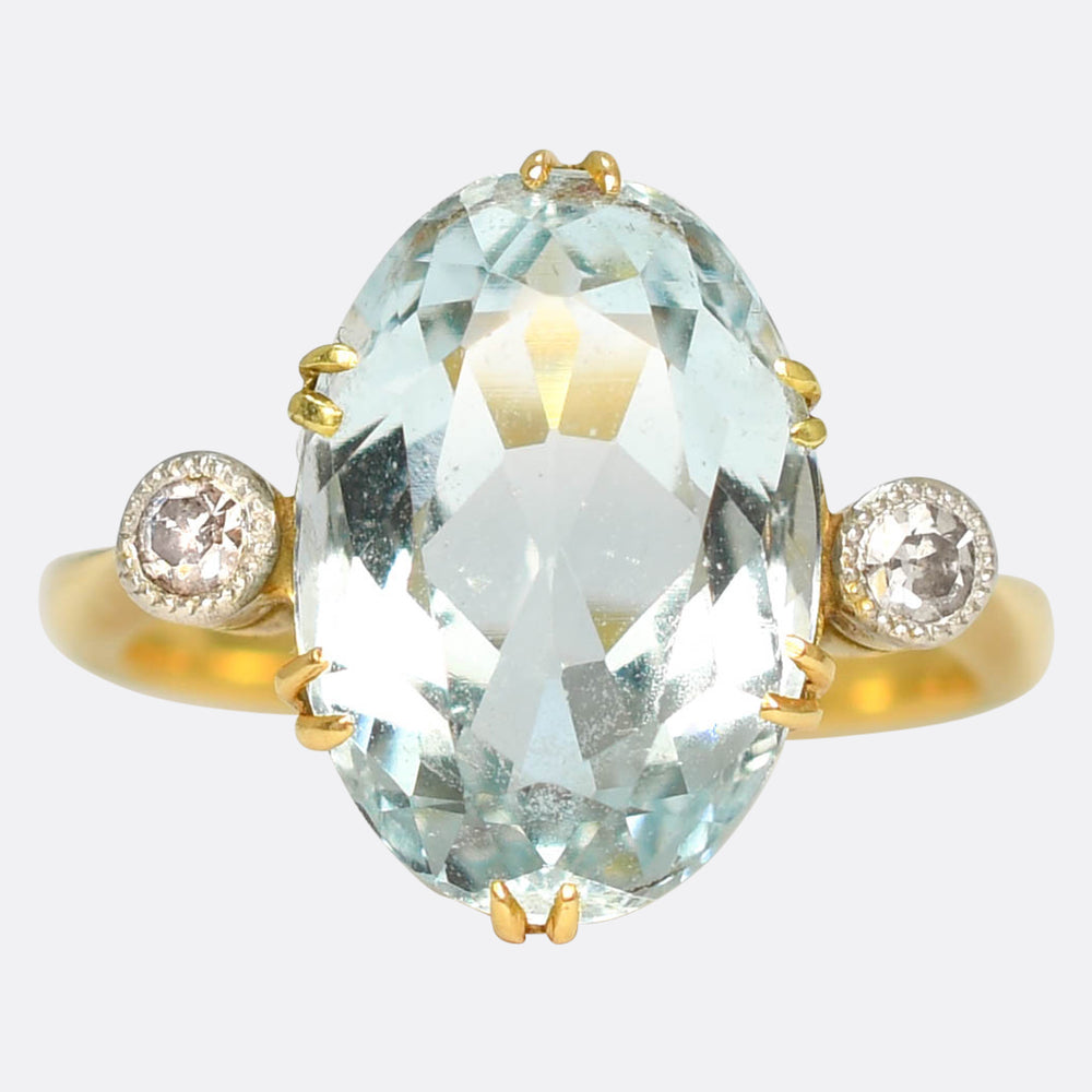 Edwardian 5.12ct Aquamarine & Diamond 3-Stone Ring