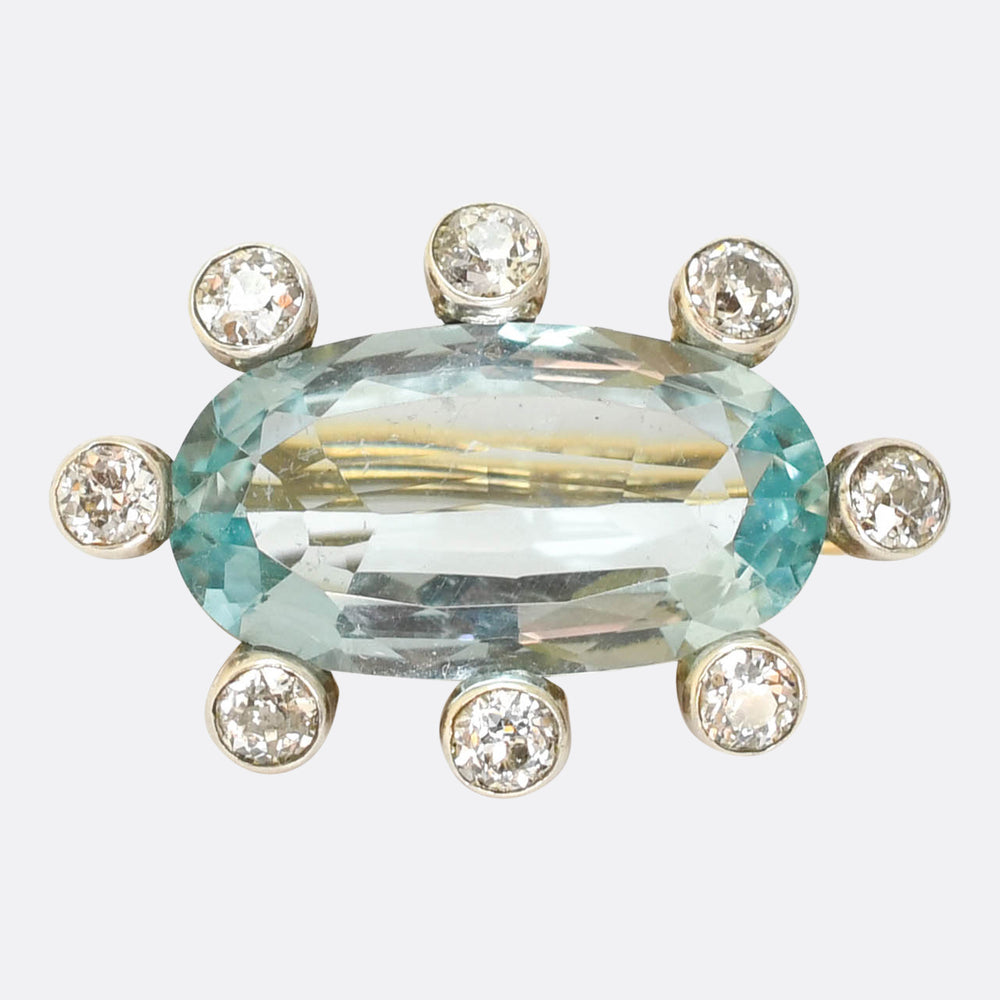 Edwardian 7.33ct Aquamarine & Diamond Satellite Brooch